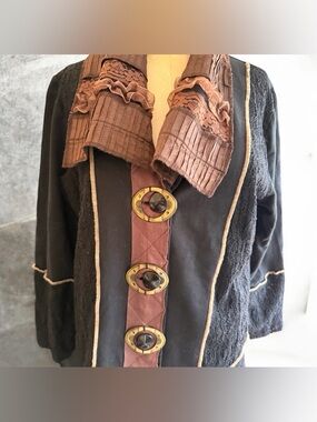 Parsley & Sage Black Jacket with Brown Trim and Decorative Buttons